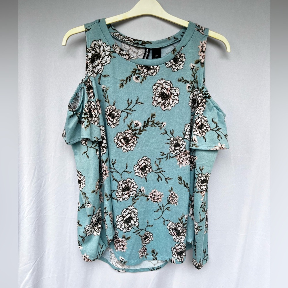 Kristin Nicole Cold Shoulder Soft Floral Sweater Top Women's Size 1X (XL)